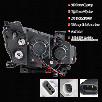 2016-2021 Honda Civic Full LED Projector Headlights w/ Switchback LED Sequential Turn Signals DRL Parking Strip (Glossy Black Housing  / Smoked Lens)