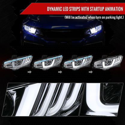 2016-2021 Honda Civic Full LED Projector Headlights w/ Switchback Sequential Turn Signal (Chrome Housing/Clear Lens)