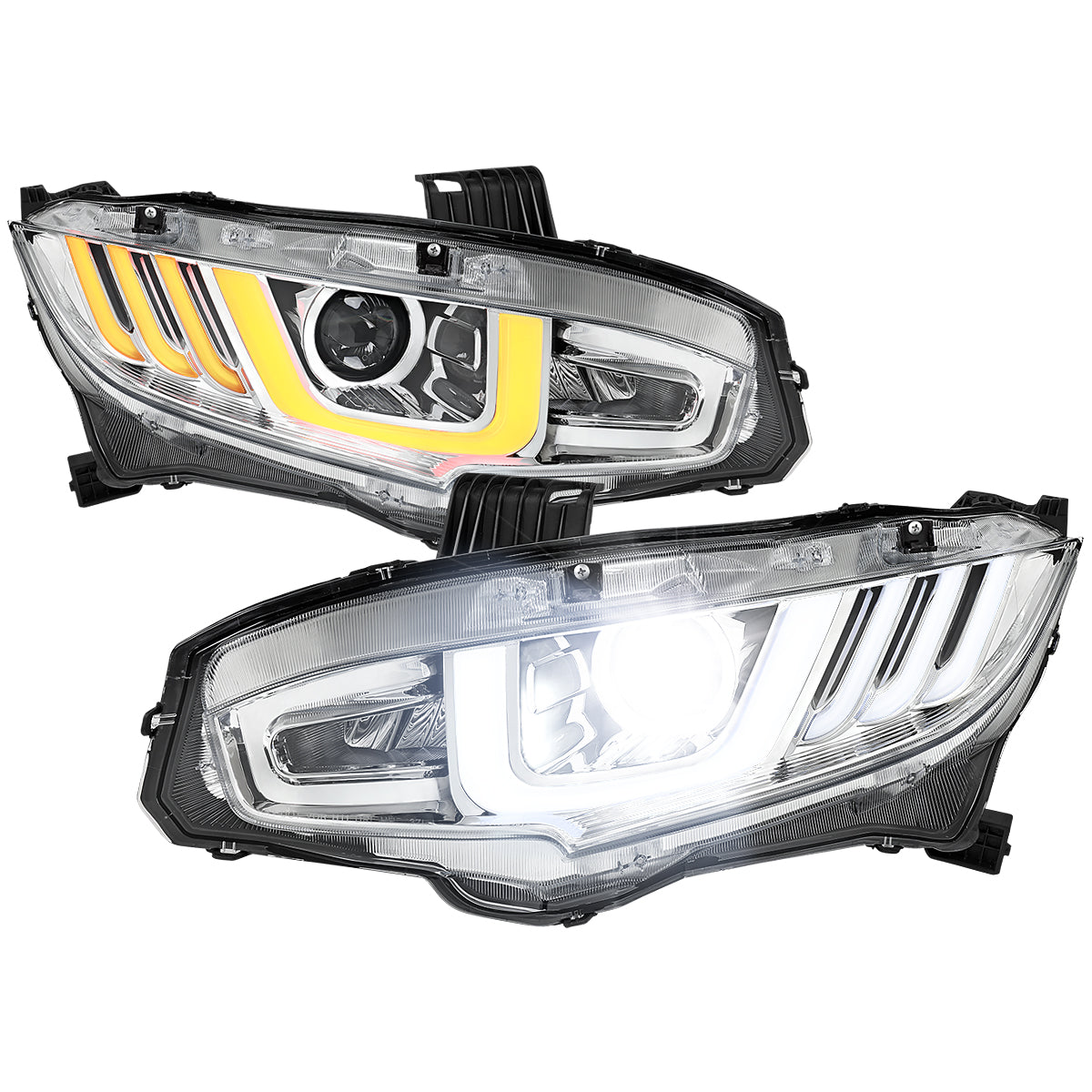 2016-2021 Honda Civic Full LED Projector Headlights w/ Switchback Sequential Turn Signal (Chrome Housing/Clear Lens)