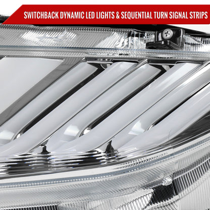 2016-2021 Honda Civic LED Headlights w/ LED Switchback Sequential Turn Signal (Chrome Housing/Clear Lens)