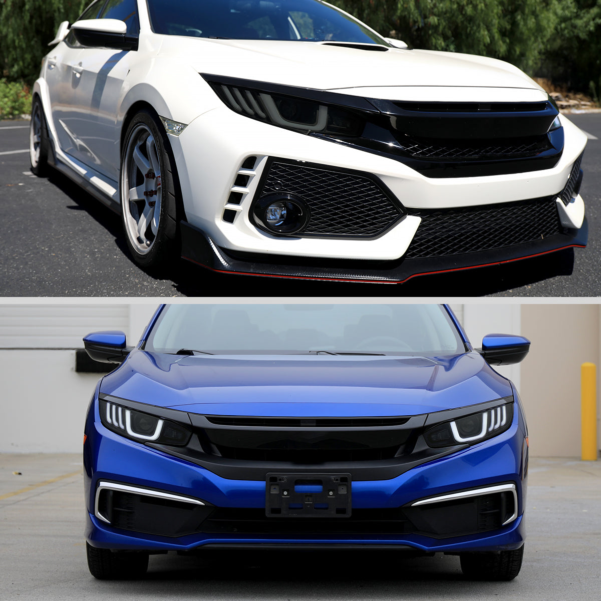 2016-2021 Honda Civic LED Headlights w/ LED Switchback Sequential Turn Signal (Matte Black Housing/Smoked Lens)