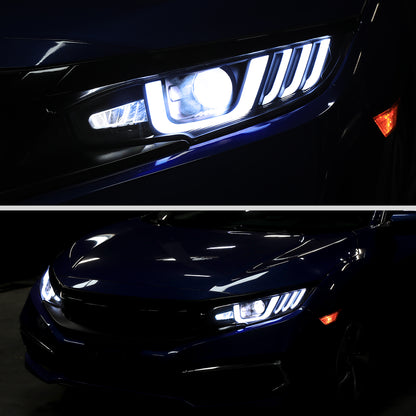 2016-2021 Honda Civic LED Headlights w/ LED Switchback Sequential Turn Signal (Matte Black Housing/Smoked Lens)