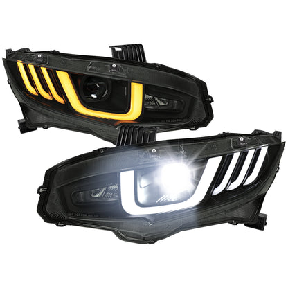 2016-2021 Honda Civic LED Headlights w/ LED Switchback Sequential Turn Signal (Matte Black Housing/Smoked Lens)