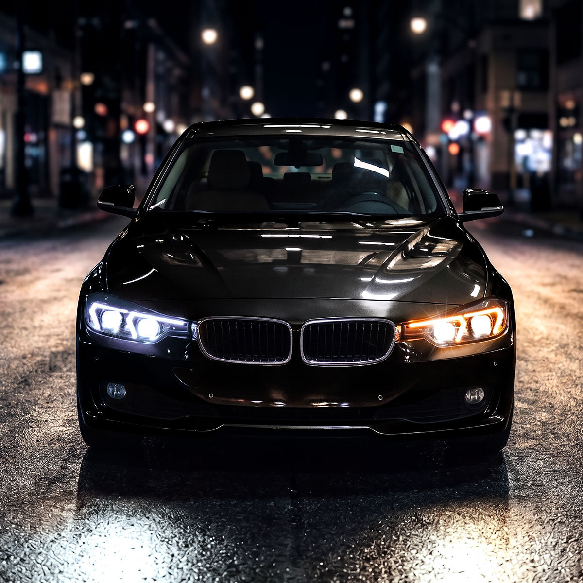 2012-2015 BMW F30 3 Series Full LED Projector Headlights w/ Switchback Sequential Turn Signal (Black Housing / Clear Lens)