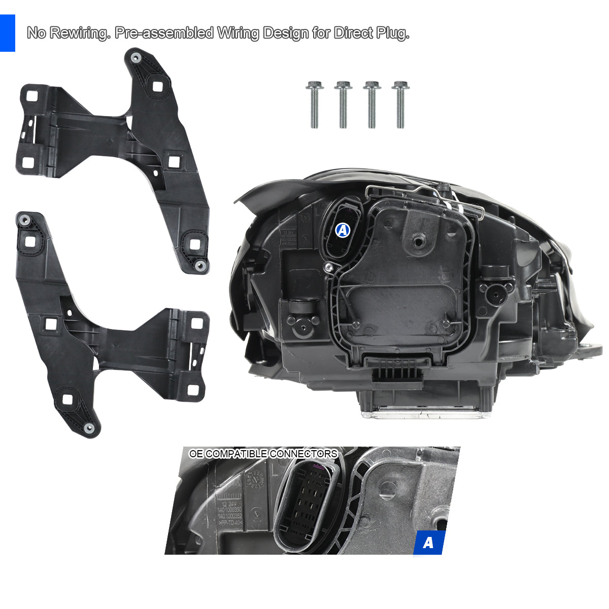 2015-2018 Porsche Macan 95B.1 Matrix Style LED Projector Headlights w/ DRL for Dynamic Function  (Matte Black Housing / Glossy Black Accents / Clear Lens)