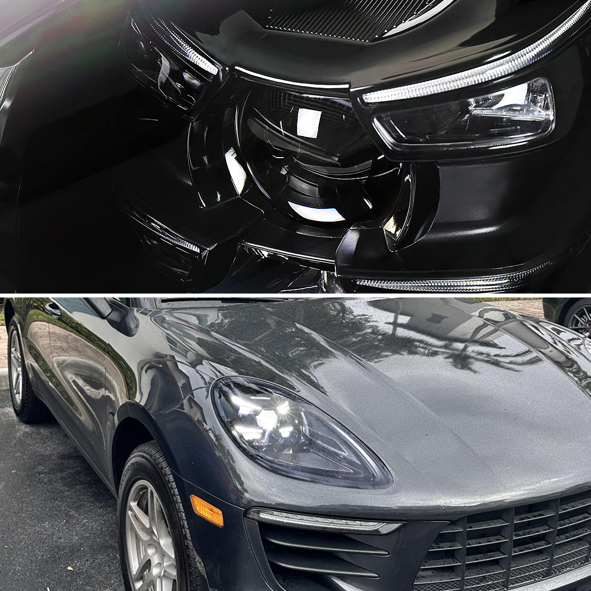 2015-2018 Porsche Macan 95B.1 Matrix Style LED Projector Headlights w/ DRL for Dynamic Function  (Matte Black Housing / Glossy Black Accents / Clear Lens)
