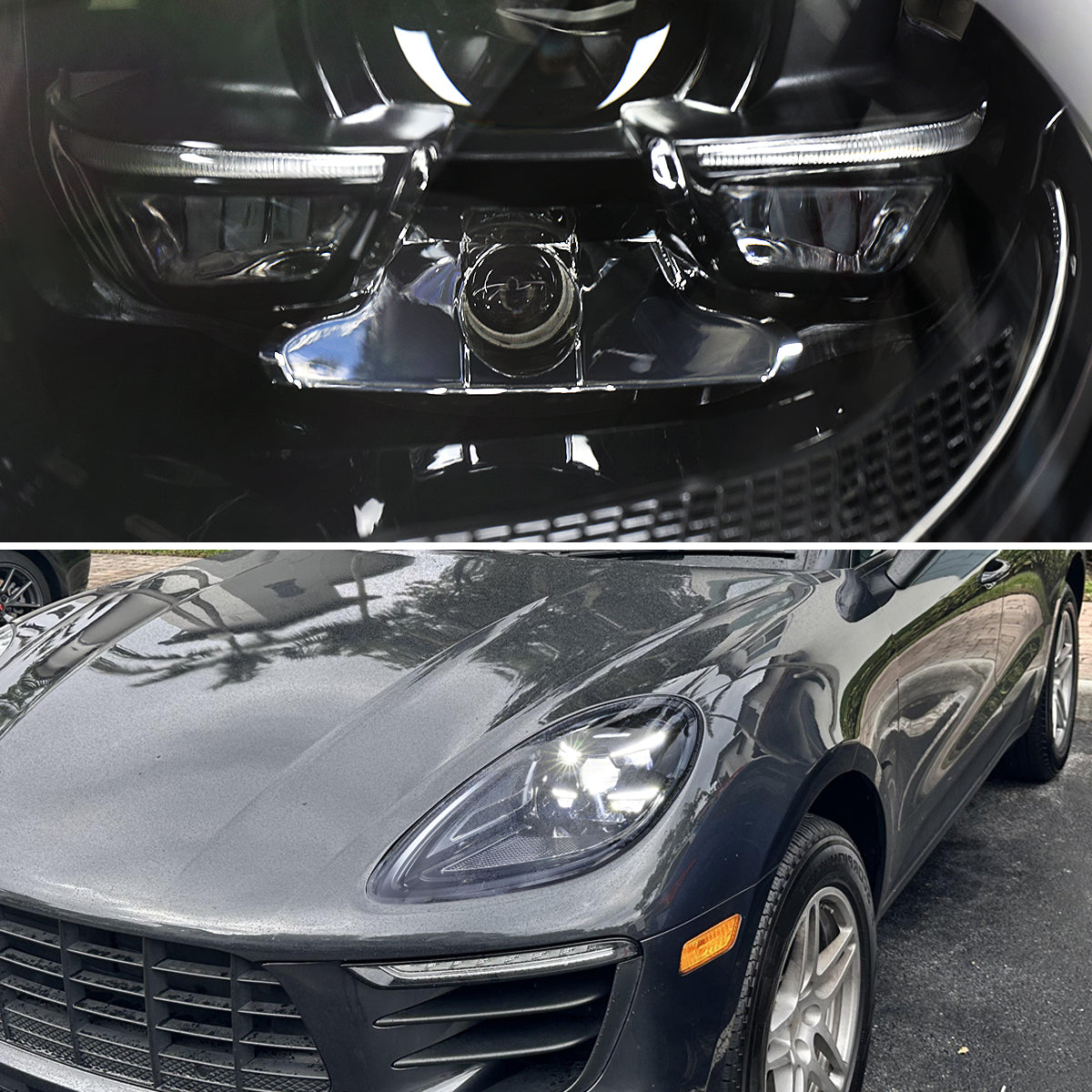 2015-2018 Porsche Macan 95B.1 Matrix Style LED Projector Headlights w/ DRL for Dynamic Function  (Matte Black Housing / Glossy Black Accents / Clear Lens)
