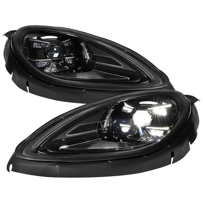2015-2018 Porsche Macan 95B.1 Matrix Style LED Projector Headlights w/ DRL for Dynamic Function  (Matte Black Housing / Glossy Black Accents / Clear Lens)