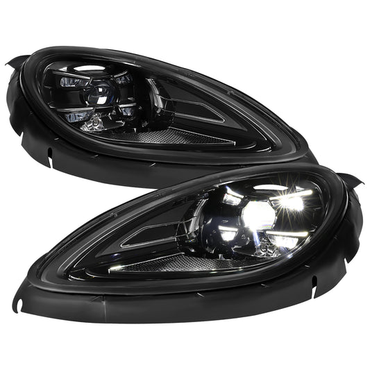 2015-2018 Porsche Macan 95B.1 Matrix Style LED Projector Headlights w/ DRL for Dynamic Function  (Matte Black Housing / Glossy Black Accents / Clear Lens)