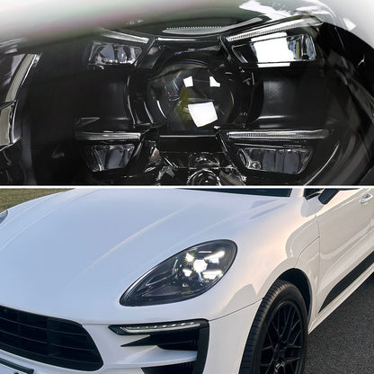 2015-2018 Porsche Macan 95B.1 Matrix Style LED Projector Headlights w/ DRL for non-Dynamic Function  (Matte Black Housing / Glossy Black Accents / Clear Lens)