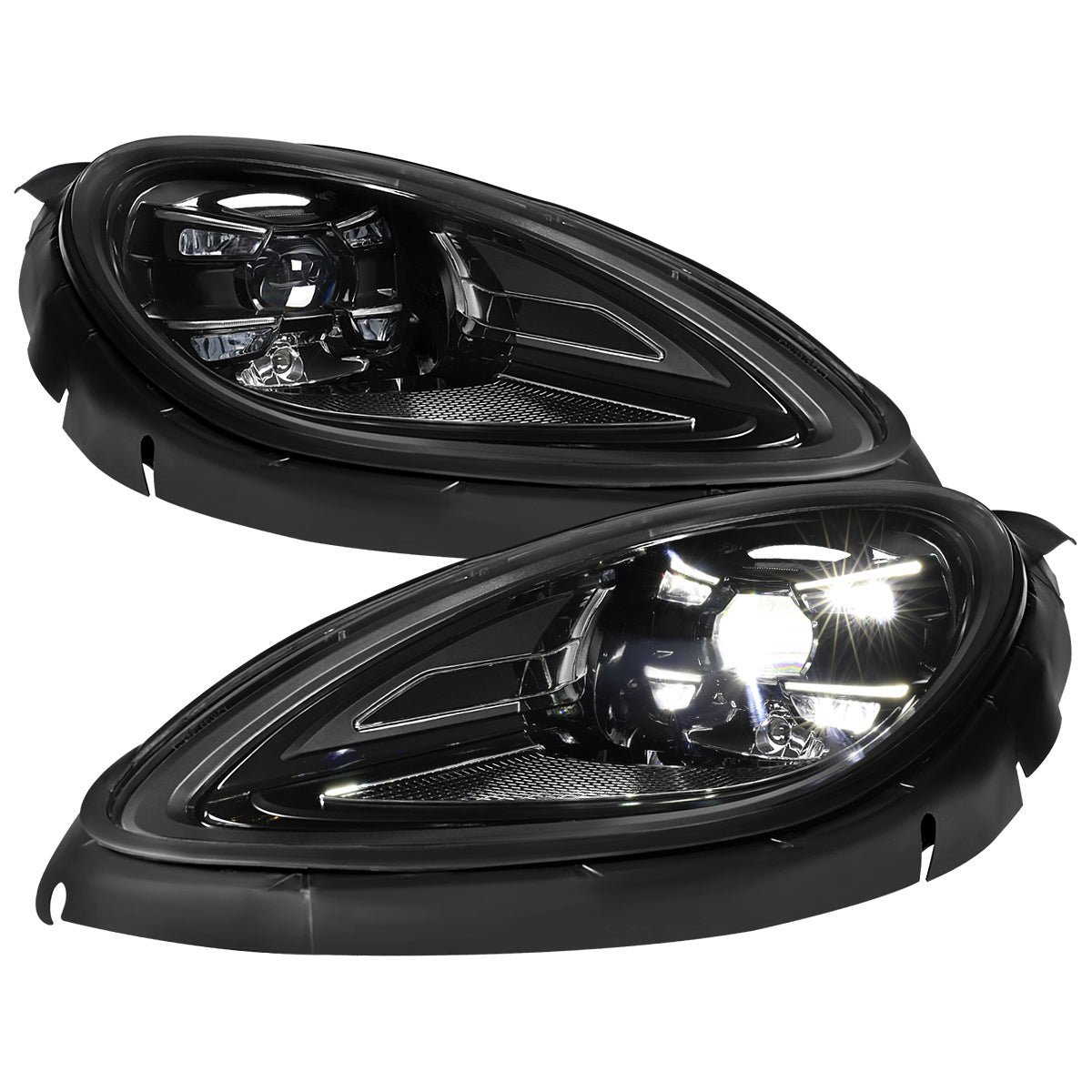 2015-2018 Porsche Macan 95B.1 Matrix Style LED Projector Headlights w/ DRL for non-Dynamic Function  (Matte Black Housing / Glossy Black Accents / Clear Lens)