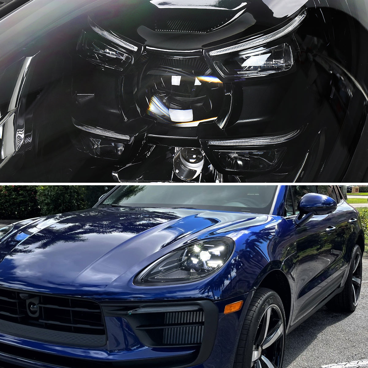 2019-2024 Porsche Macan 95B.2 Matrix Style LED Projector Headlights w/ DRL for non-Dynamic Function  (Matte Black Housing / Glossy Black Accents / Clear Lens)