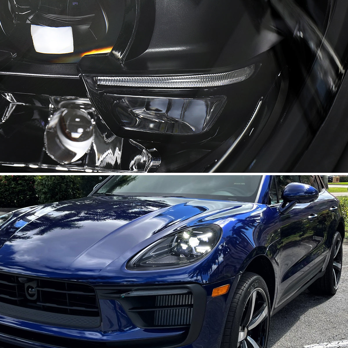 2019-2024 Porsche Macan 95B.2 Matrix Style LED Projector Headlights w/ DRL for non-Dynamic Function  (Matte Black Housing / Glossy Black Accents / Clear Lens)