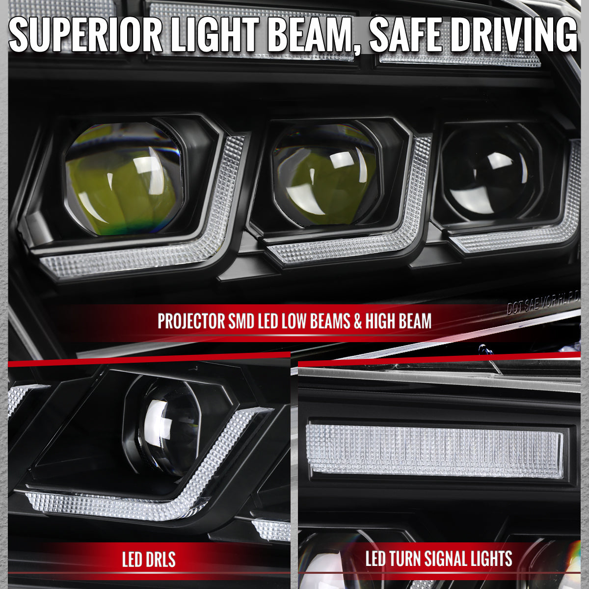 2010-2014 Ford Mustang Full LED Projector Headlights Sequential Turn Signal Switchback DRL  (Matte Black Housing / Clear Lens)