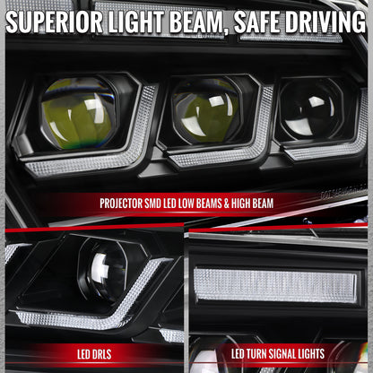 2010-2014 Ford Mustang Full LED Projector Headlights Sequential Turn Signal Switchback DRL  (Matte Black Housing / Clear Lens)