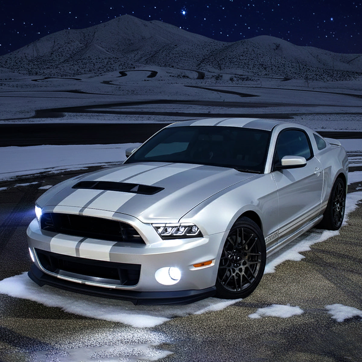 2010-2014 Ford Mustang Full LED Projector Headlights Sequential Turn Signal Switchback DRL  (Matte Black Housing / Clear Lens)