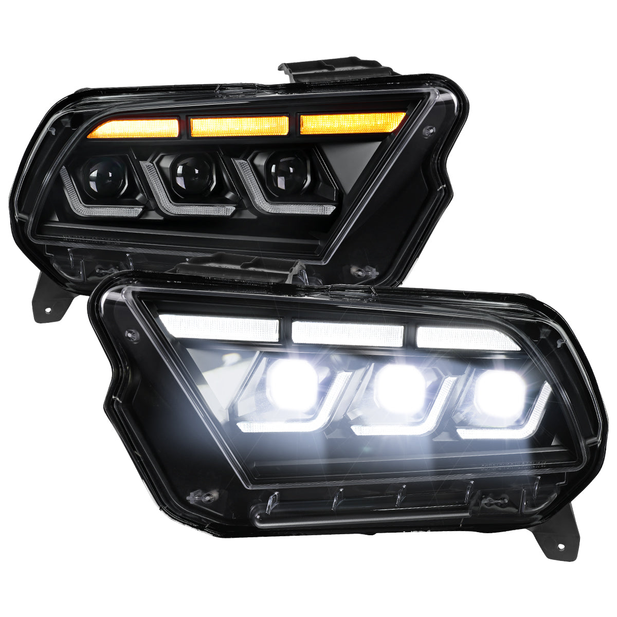 2010-2014 Ford Mustang Full LED Projector Headlights Sequential Turn Signal Switchback DRL  (Matte Black Housing / Clear Lens)