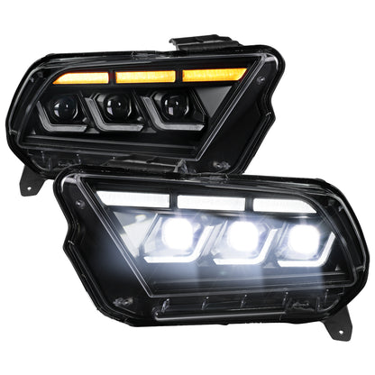2010-2014 Ford Mustang Full LED Projector Headlights Sequential Turn Signal Switchback DRL  (Matte Black Housing / Clear Lens)