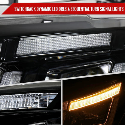 2015â€“2017 Ford Mustang Full LED Projector Headlights Switchback Sequential with Start-Up Animation (Glossy Black Housing / Clear Lens)