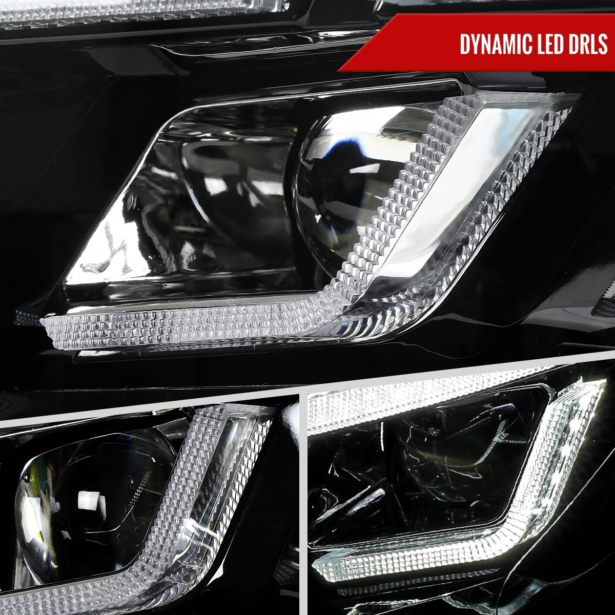 2015â€“2017 Ford Mustang Full LED Projector Headlights Switchback Sequential with Start-Up Animation (Glossy Black Housing / Clear Lens)