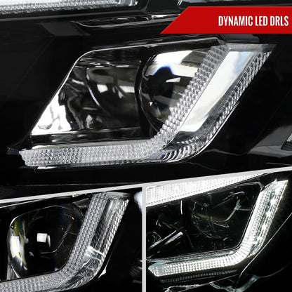 2015â€“2017 Ford Mustang Full LED Projector Headlights Switchback Sequential with Start-Up Animation (Glossy Black Housing / Clear Lens)