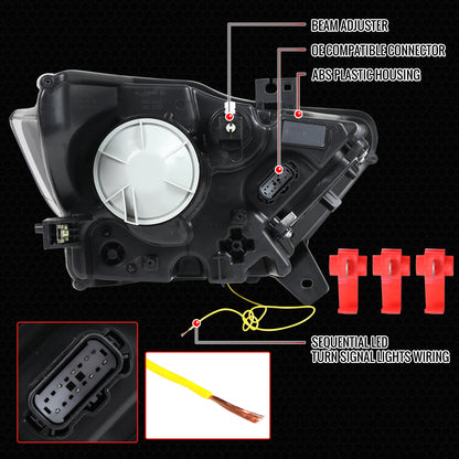 2015â€“2017 Ford Mustang Full LED Projector Headlights Switchback Sequential with Start-Up Animation (Glossy Black Housing / Clear Lens)