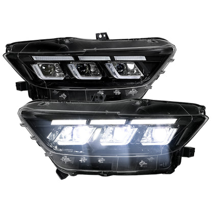 2015â€“2017 Ford Mustang Full LED Projector Headlights Switchback Sequential with Start-Up Animation (Glossy Black Housing / Clear Lens)