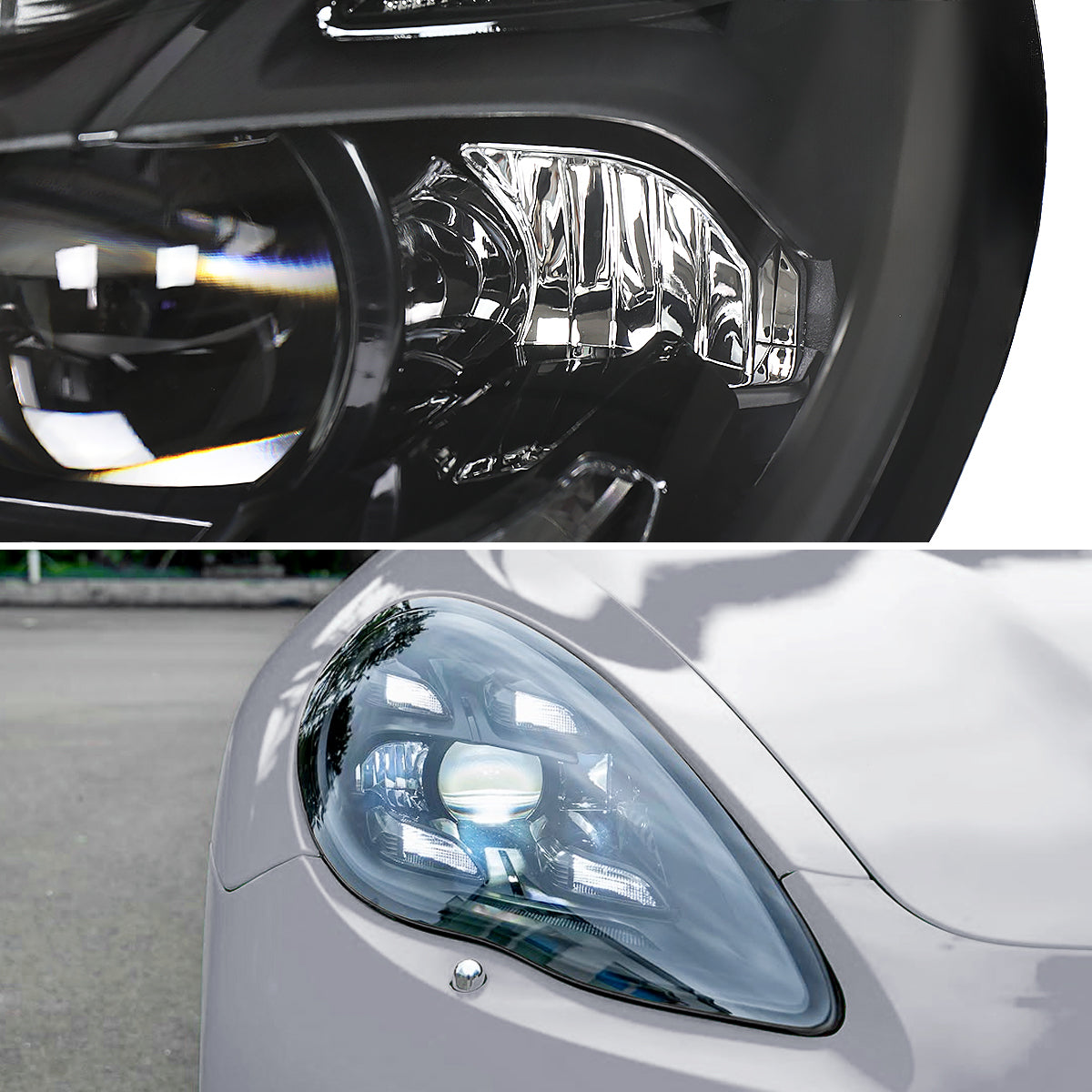 2010-2013 Porsche Panamera 970.1 LED Projector w/ DRL Headlights (Matte Black Housing / Glossy Black Accents / Clear Lens)
