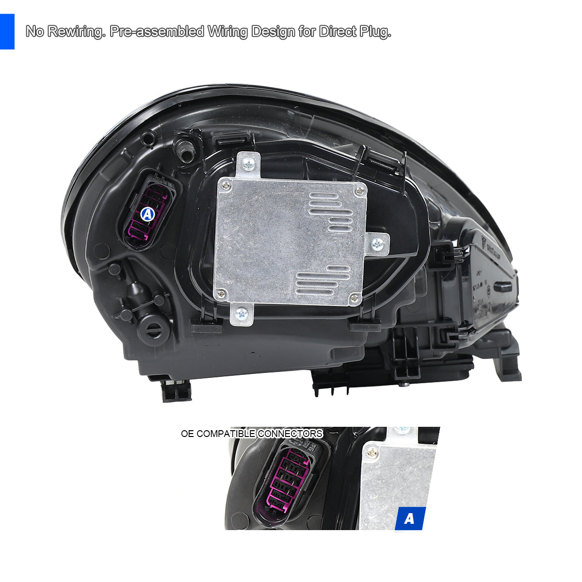 2014-2016 Porsche Panamera 970.2 LED Projector w/ DRL Headlights (Matte Black Housing / Glossy Black Accents / Clear Lens)
