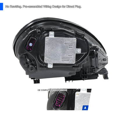 2014-2016 Porsche Panamera 970.2 LED Projector w/ DRL Headlights (Matte Black Housing / Glossy Black Accents / Clear Lens)
