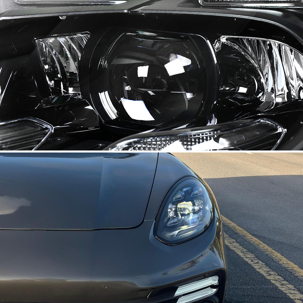 2014-2016 Porsche Panamera 970.2 LED Projector w/ DRL Headlights (Matte Black Housing / Glossy Black Accents / Clear Lens)