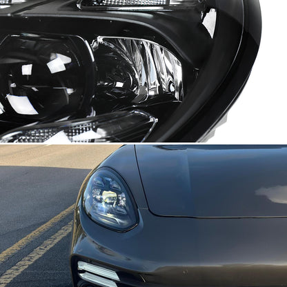 2014-2016 Porsche Panamera 970.2 LED Projector w/ DRL Headlights (Matte Black Housing / Glossy Black Accents / Clear Lens)
