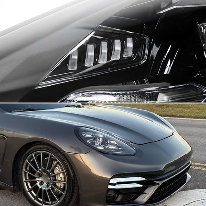 2014-2016 Porsche Panamera 970.2 LED Projector w/ DRL Headlights (Matte Black Housing / Glossy Black Accents / Clear Lens)