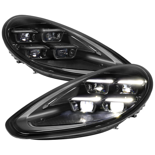 2014-2016 Porsche Panamera 970.2 Matrix Style LED Projector Headlights w/ DRL for non-Factory HID  (Matte Black Housing / Glossy Black Accents / Clear Lens)