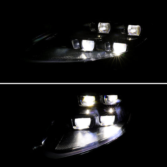 2014-2016 Porsche Panamera 970.2 Matrix Style LED Projector Headlights w/ DRL for Factory HID  (Matte Black Housing / Glossy Black Accents / Clear Lens)