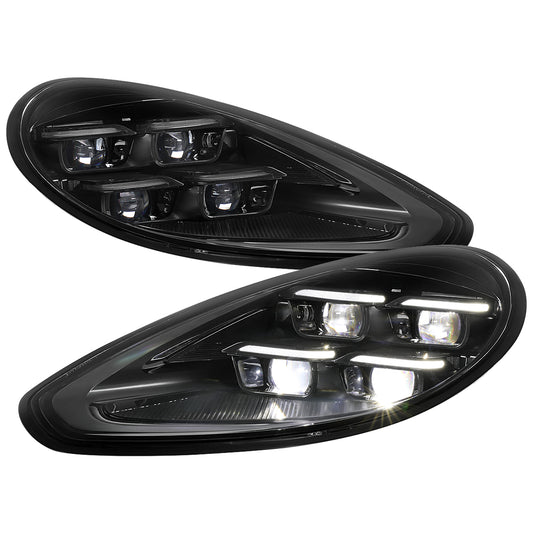 2014-2016 Porsche Panamera 970.2 Matrix Style LED Projector Headlights w/ DRL for Factory HID  (Matte Black Housing / Glossy Black Accents / Clear Lens)