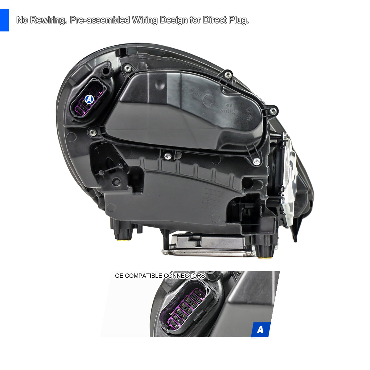 2017-2022 Porsche Panamera Matrix Style LED Projector Headlights w/ DRL (Matte Black Housing / Glossy Black Accents / Clear Lens)