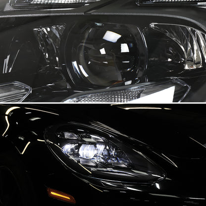 2017-2022 Porsche Panamera Matrix Style LED Projector Headlights w/ DRL (Matte Black Housing / Glossy Black Accents / Clear Lens)
