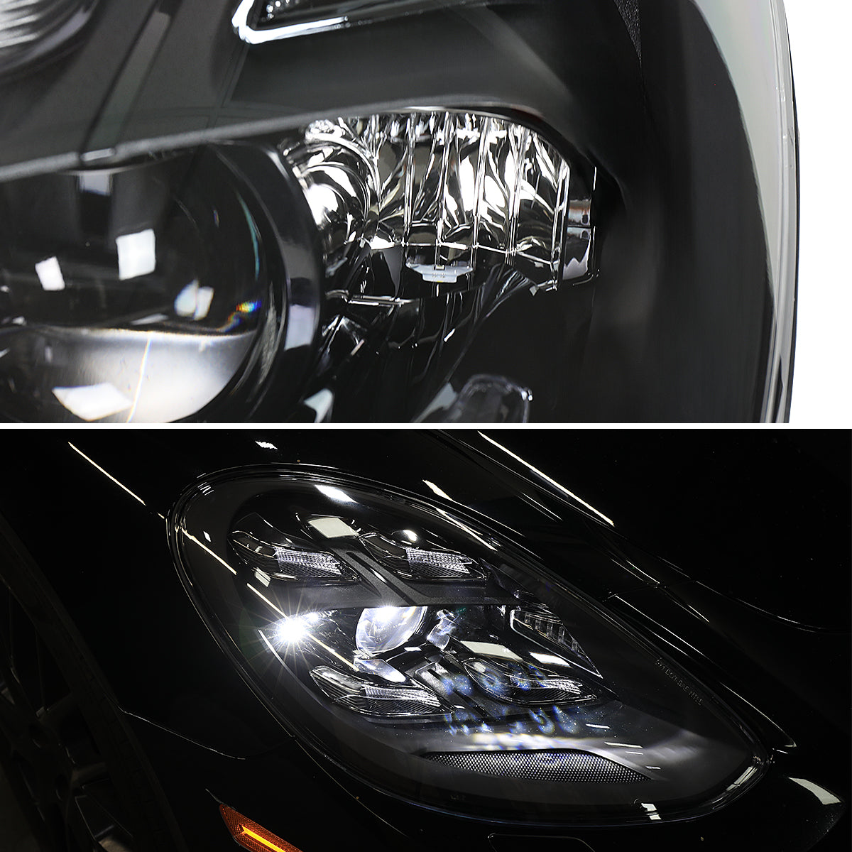 2017-2022 Porsche Panamera Matrix Style LED Projector Headlights w/ DRL (Matte Black Housing / Glossy Black Accents / Clear Lens)