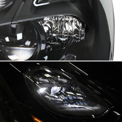 2017-2022 Porsche Panamera Matrix Style LED Projector Headlights w/ DRL (Matte Black Housing / Glossy Black Accents / Clear Lens)