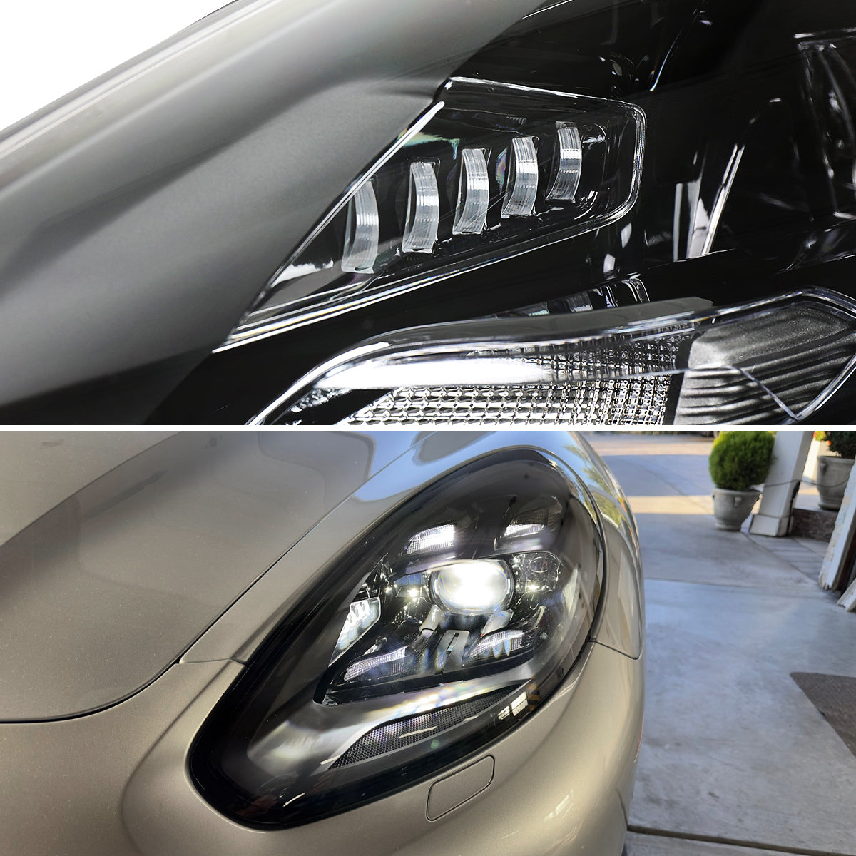 2017-2022 Porsche Panamera Matrix Style LED Projector Headlights w/ DRL (Matte Black Housing / Glossy Black Accents / Clear Lens)
