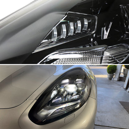 2017-2022 Porsche Panamera Matrix Style LED Projector Headlights w/ DRL (Matte Black Housing / Glossy Black Accents / Clear Lens)