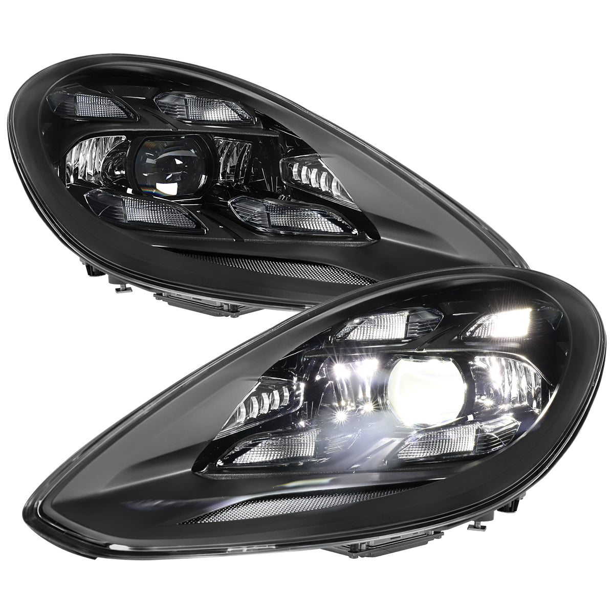 2017-2022 Porsche Panamera Matrix Style LED Projector Headlights w/ DRL (Matte Black Housing / Glossy Black Accents / Clear Lens)
