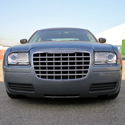 2005-2010 Chrysler 300 Base/LX/Touring Projector Headlights w/ LED Light Strip & LED Turn Signal Lights (Chrome Housing/Clear Lens)