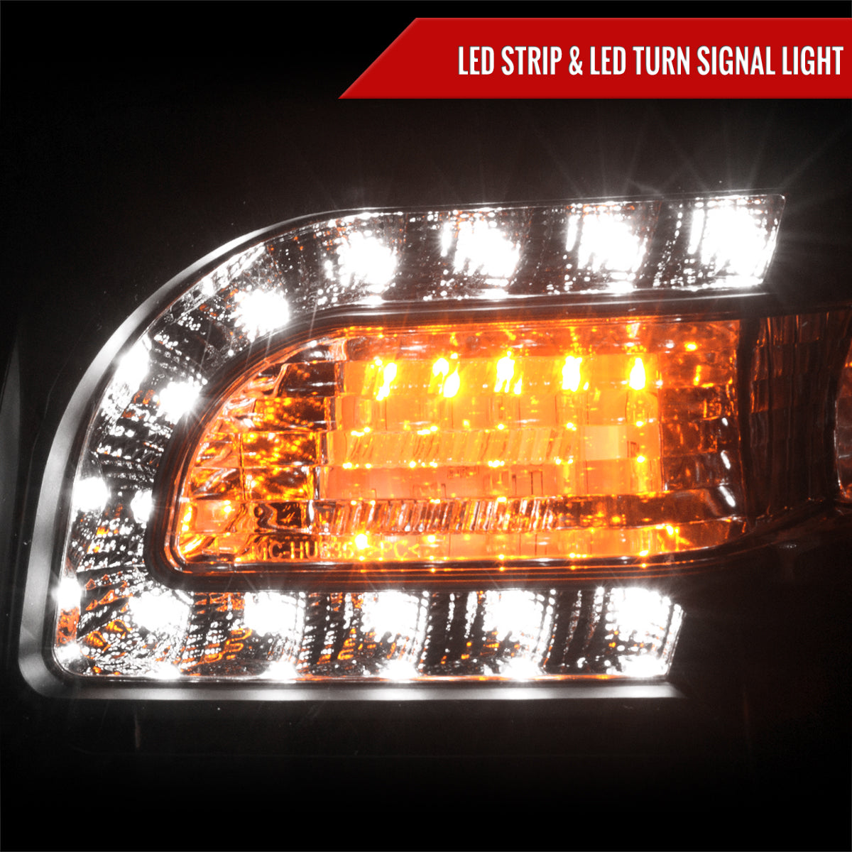 2005-2010 Chrysler 300 Base/LX/Touring Projector Headlights w/ LED Light Strip & LED Turn Signal Lights (Matte Black Housing/Clear Lens)