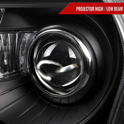 2005-2010 Chrysler 300 Base/LX/Touring Projector Headlights w/ LED Light Strip & LED Turn Signal Lights (Matte Black Housing/Clear Lens)