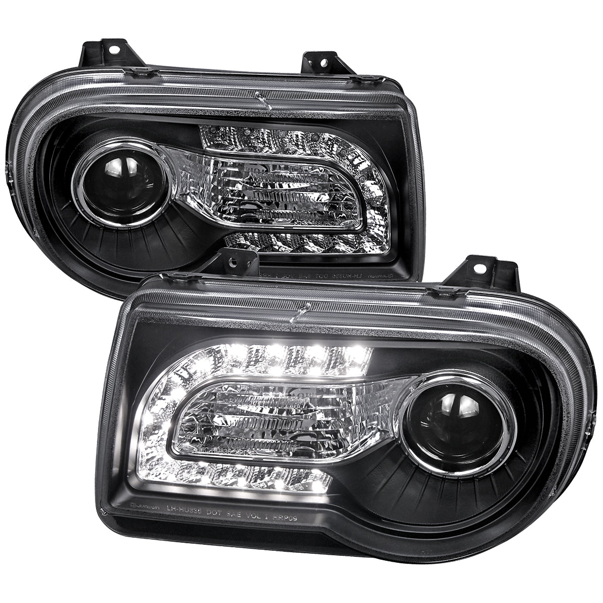 2005-2010 Chrysler 300 Projector Headlights w/ LED Light Strip (Matte Black Housing/Clear Lens)