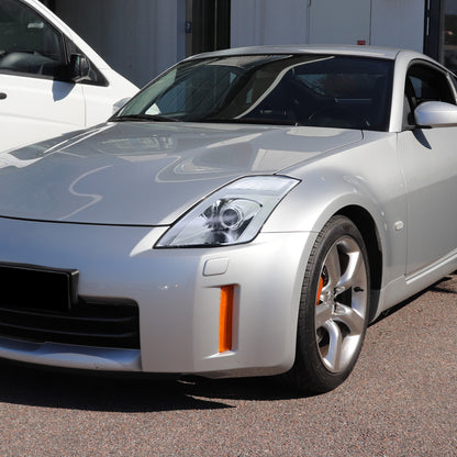 2006-2009 Nissan 350Z Switchback Sequential Turn Signal Animated LED Bar Projector Headlights (Chrome Housing/Clear Lens)