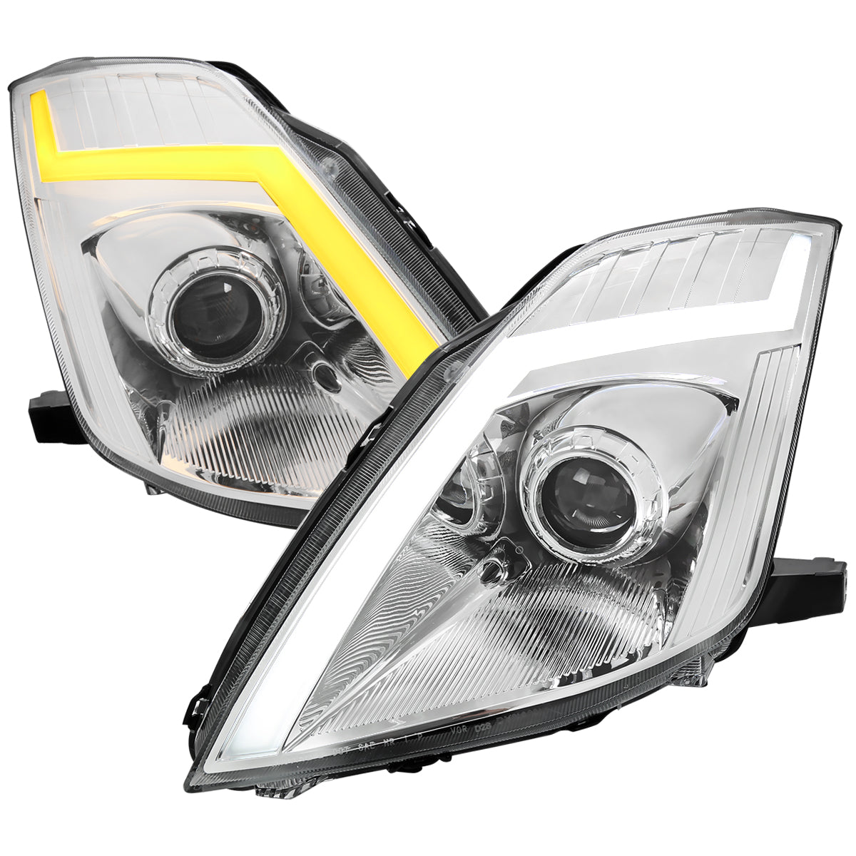 2006-2009 Nissan 350Z Switchback Sequential Turn Signal Animated LED Bar Projector Headlights (Chrome Housing/Clear Lens)