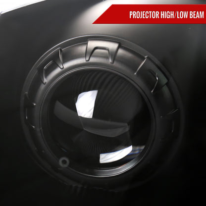 2006-2009 Nissan 350Z Switchback Sequential Turn Signal Animated LED Bar Projector Headlights (Matte Black Housing/Clear Lens)